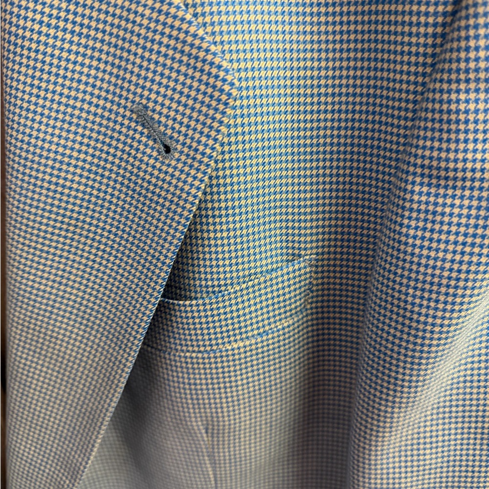 Hugo Boss Corleone 100% Wool Sport Coat Blazer BlueTan Micro Houndstooth Mens44R - Picture 2 of 10